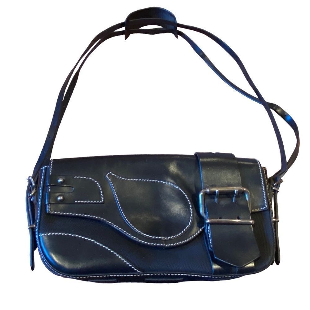 Vintage Fendi Black Leather And Canvas Baguette Shoulder Handbag Purse NWOT